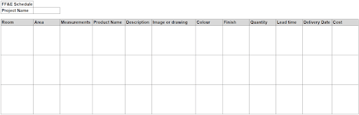 Example of an FF&E schedule template