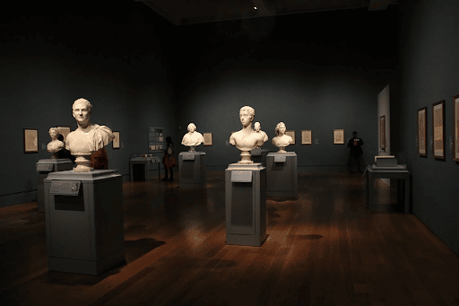 Room of art sculptures in new art installation