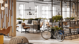 Office space using plants for eco-friendly interior design